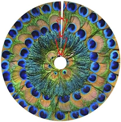 Peacock Feathers Circle Christmas Tree Skirt 30" for Xmas Halloween New Year Holiday Party Home Tree Mat Decor Ornaments Decoration - Image 6