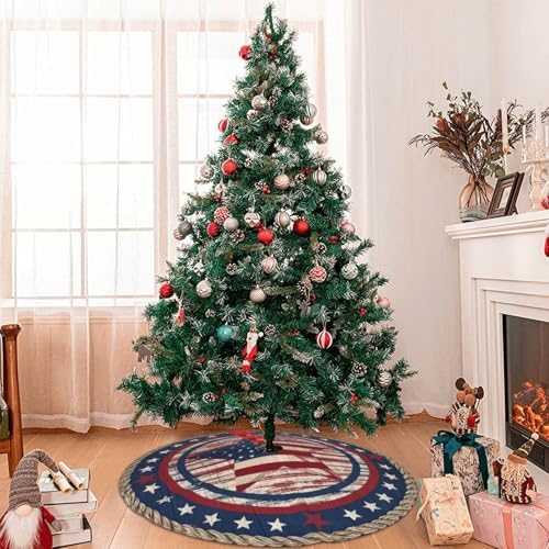 American Flag 4th of July Traditional Christmas Tree Skirt Holiday Party Xmas Tree Skirt Mat Christmas Ornaments Decoration 36 Inch - Image 6
