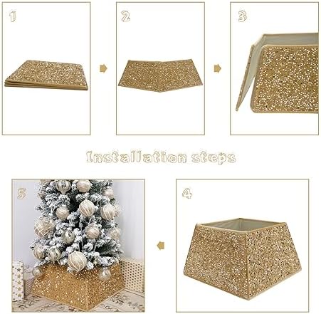 Champagne Gold Christmas Tree Collars for Atificial Trees, 24 Inch Sparkling Sequins Christmas Skirt, Base Cover,Holiday Home Decor Ring (Medium) - Image 4