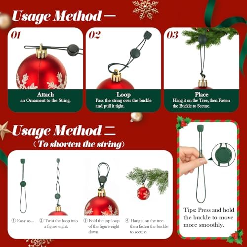 92 PCS Adjustable Christmas Ornament Hooks, Hoevaton Non-Slip Hanger Hooks for Hanging Small & Large Heavy Ornaments, Xmas Ornament Hanging Hooks for Holiday Tree Decorations (Green, 92 Count) - Image 4
