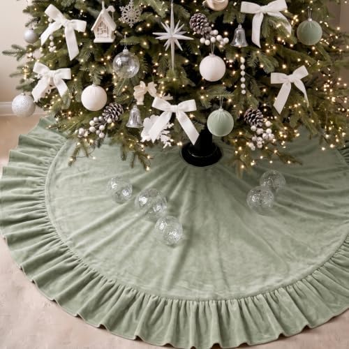 Velvet Christmas Tree Skirt, 60 Inches, Bow Style, Sage Green by Vertintong