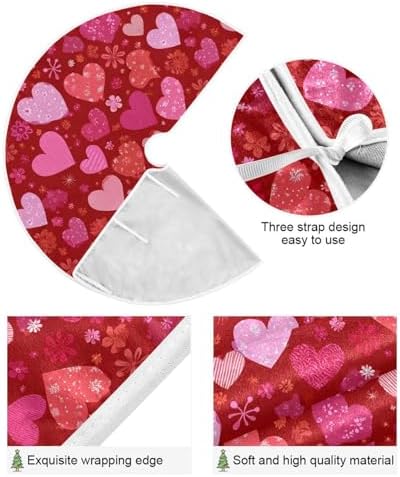 Pfrewn Valentine Tree Skirt 48" Red Floral Vintage Hearts Christmas Tree Skirts Mother's Day Xmas Mat for Holiday Festival Party Wedding Decor - Image 2