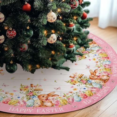 30 Inch Easter Tree Skirt Mat Short Plush Pink Bunny and Eggs Tree Skirts for Indoor Outdoor Easter Tree Decoration(Pink Bunny and Eggs) by BnhjsdwTablecloth