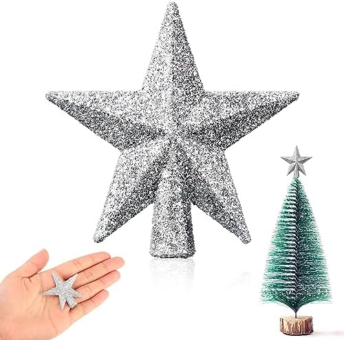 Hanaive Christmas Tree Topper Mini Star Small,Silver,1.77 Inch,Glitter by Hanaive