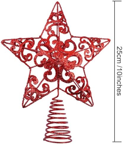 Aneco 10 Inches Metal Glittered Christmas Tree Topper Star Treetop Decoration for Christmas Home Decor, Red - Image 2