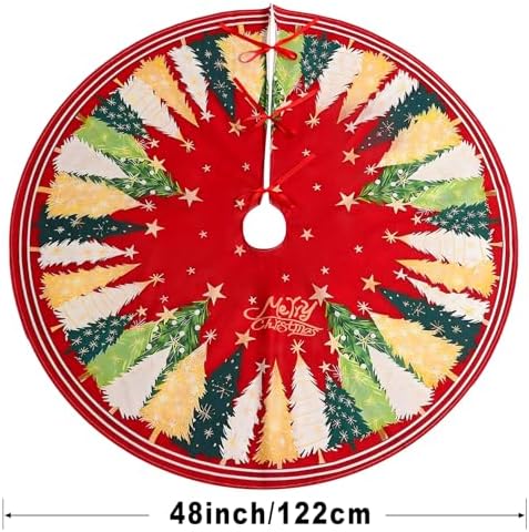 Multiwins Christmas Tree Skirt 48 Inch, Red Christmas Tree Skirt with Christmas Tree and Star Design, Thick Flannel Fabric, Xmas Tree Skirt for Holiday Decorations - Image 5