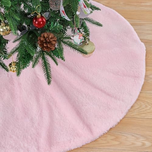 Christmas Tree Skirt 36 inch Faux Fur Pink Tree Skirt Xmas Decorations by MokoHouse