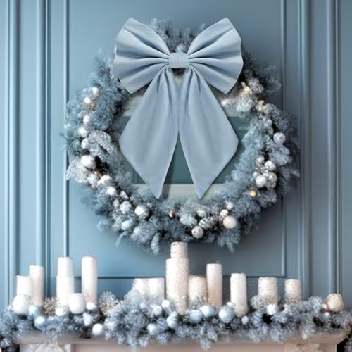 Janinka Dusty Blue Christmas Tree Topper Bow 22" Big,Velvet - Image 4