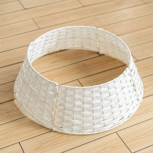 belupai Wicker Christmas Tree Skirts Collar Rings, Artificial Rattan Christmas Tree Skirt Stand Farmhouse Xmas Tree Collar for Artificial Christmas Trees Decoration(White,S) - Image 6