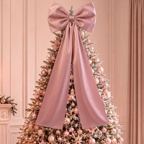 Daifunli 20 x 47 in Giant Satin Bow Christmas Tree Topper,Dusty Pink by Huiinen