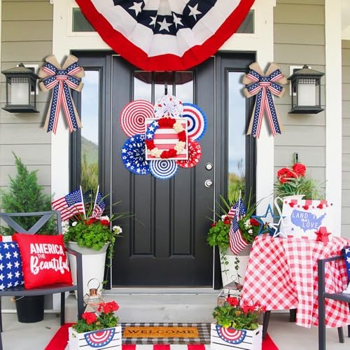 2 Pcs 4th of July Decor Bow for Wreath,Red White Blue Stripe Stars and Burlap Tree Topper Bows for Patriotic,Independence Day,Memorial Day,Veteran's Day,Outdoor Decorations - Image 6