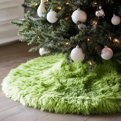 AOGU 72 Inch Faux Fur Christmas Tree Skirt Green Plush Skirt for Merry Christmas Party Christmas Tree Decoration by AOGU