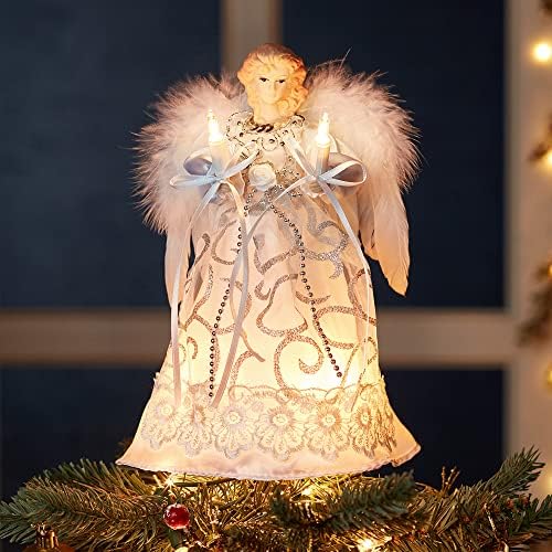 Kurt Adler UL 10-Light Angel Treetop, 8.5-Inch, White/Silver - Image 2