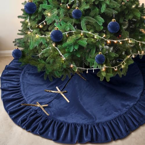 Velvet Christmas Tree Skirt, 48 Inches, Bow Style, Blue by Vertintong