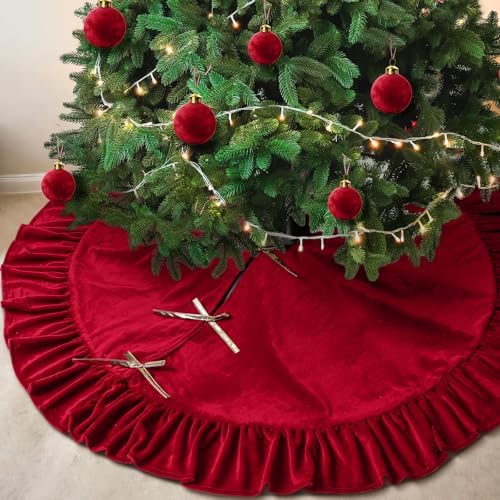 Velvet Christmas Tree Skirt, 48 Inches, Bow Style, Red by Vertintong