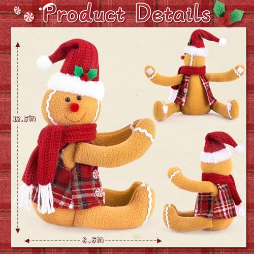 Gingerbread Tree Topper, Cute Plush Stuffed Gingerbread Hugger Decor GingerbreadS Christmas Decorations for Christmas Tree Curtain Wine Bottle Holiday Home Decor - Image 3