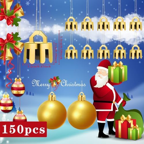 150 Pcs Round Christmas Ornament Caps - Removable Plastic Hangers - Gold, 0.5 Inch - Image 2