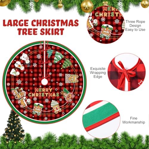 Blosssound Christmas Tree Skirt Buffalo Plaid,48 Inch,Gingerbread Man,Plaid - Image 2