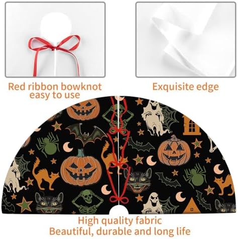 Halloween Tree Skirt 36Inch Pumpkins Ghosts Halloween Christmas Tree Decorations Skulls Spider Cat Black Tree Skirt for Fall Holiday Party Home Decor - Image 4