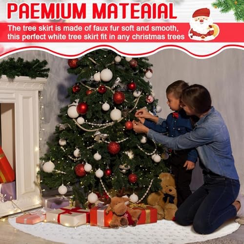 Libima 100 Inches Large Christmas Tree Skirt Faux Fur Xmas Tree Skirt White Plush Velvet with Silver Sequins Snowflakes for Xmas Decorations Merry Christmas Party Winter Home Holiday Ornaments - Image 6