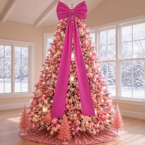 Knitgrip 20 x 71 Inches 1 Pack Christmas Extra Large Velvet Bows Christmas Tree Topper Bow Decor Giant Xmas Front Door Bows with Long Streamers for Home Wreath Wall Backdrop Party (Rose Red) - Image 5