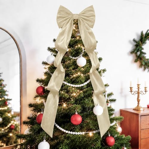 Big Tree Bows, Christmas Decorations, Big Velvet Christmas Tree Topper Bow, 52 x16 Inch, Giant Christmas Bow Decorations for Home, Wedding, Birthday, Wreath, Door, Wall Decor (Champagne) by AERORIBOWEnjoyEveryDay