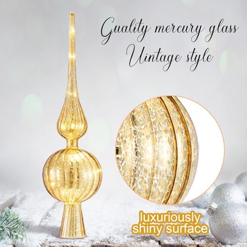 Gejoy 12" Mercury Glass Christmas Tree Topper,Classic,Golden - Image 4