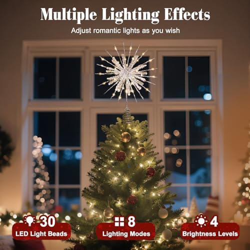 Lewondr 12" Crystal Lighted Christmas Snowflake Tree Topper, Silver - Image 2