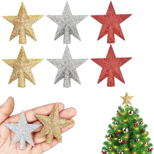 6 Pcs Mini Christmas Tree Topper Star Tree Topper 2.36 Inch Small Glitter Gold Silver Red Star for Christmas Tree Top Holiday Ornaments Decoration by Unknown