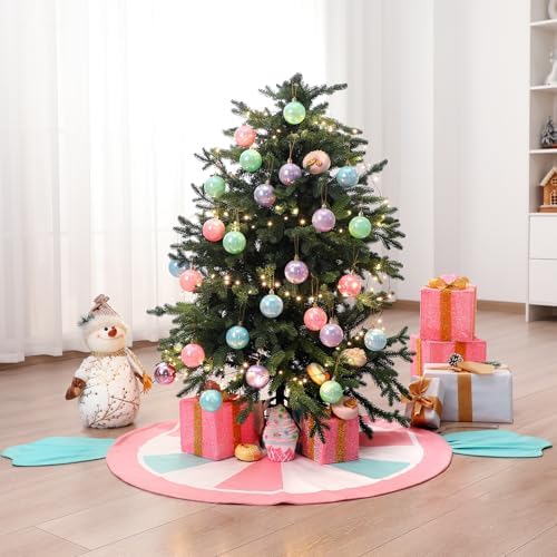 Candy Christmas Tree Skirt Candy Cane Tree Skirt Mat 62 in, Pastel - Image 3