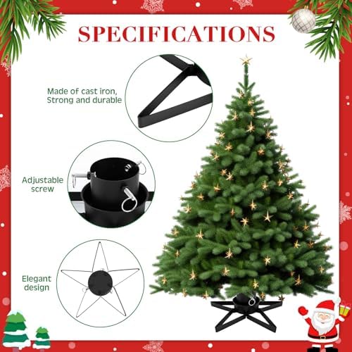 VioraWhite Christmas Tree Stand with Water Reservoir 8.5ft Star Christmas Tree Holder Real Xmas Artificial Trunks Stand Fits up to 1.37"-3.34'' Diameter Pine Holder Base for Rustic Decoration(Black) - Image 3