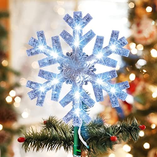 Dazzle Bright Snowflake Christmas Tree Topper, 9 inch Christmas Tree Topper Ornament with 15 White LED Lights, Lighted Tree Topper Christmas Decorations for Xmas Indoor Holiday Decor - Image 5
