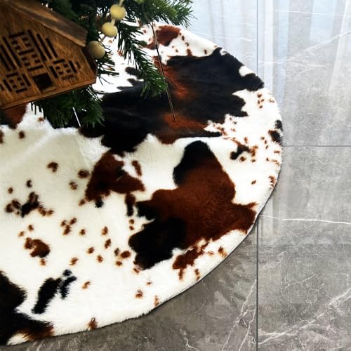 Christmas Tree Skirt 30/48inches, Cow Stripe Plush Faux Fur Christmas Tree Skirt Xmas Tree Skirt for Christmas Decorations Home Party Holiday Decor Cow 78 CM by Kaximd