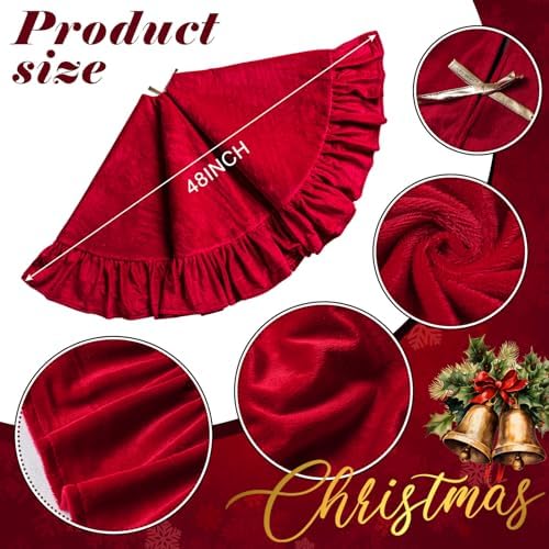 Velvet Christmas Tree Skirt, 48 Inches, Bow Style, Red - Image 2