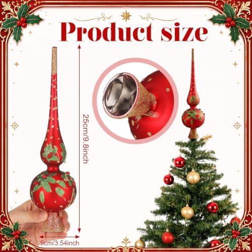 Gejoy Mercury Glass Christmas Finials Tree Topper Poinsettia Red Ornaments - Image 2