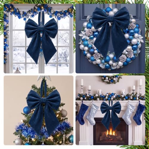 Janinka Navy Blue Christmas Tree Topper Bow 22" Big,Velvet - Image 6