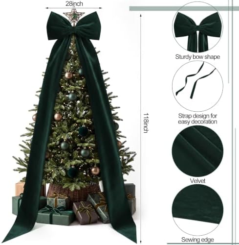 Knitgrip Extra Large Velvet Christmas Tree Topper Bow, Green, 118 Inch - Image 2