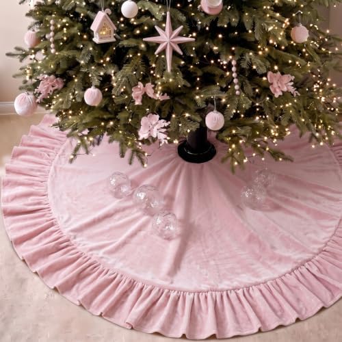 Velvet Christmas Tree Skirt, 60 Inches, Bow Style, Pink by Vertintong