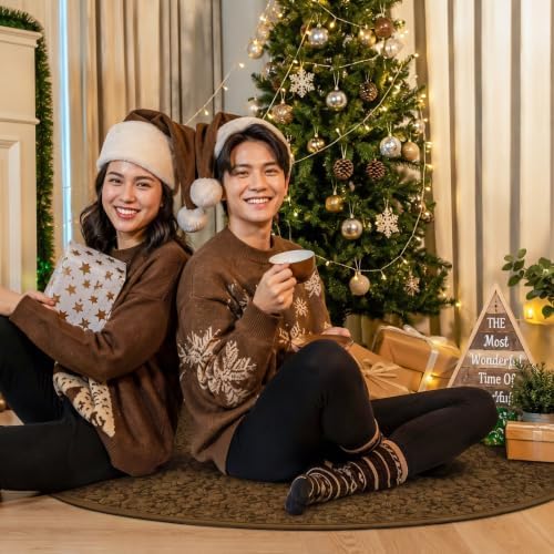 Skylety 48'' Christmas Tree Skirt Rug Embossing Xmas Tree Skirt, Brown - Image 4