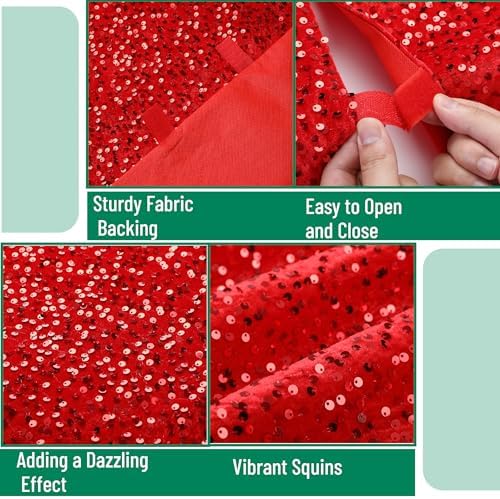Mr. Pen- Red Sequin Christmas Tree Skirt and Tree Collar - Image 5