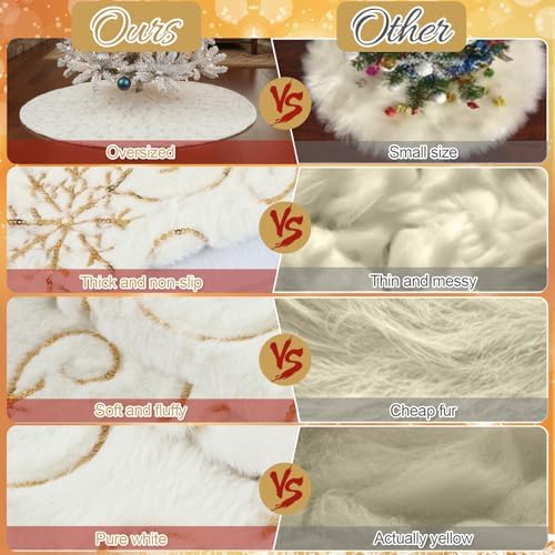 Libima Faux Fur Christmas Tree Skirt, White, 72 Inch - Image 4