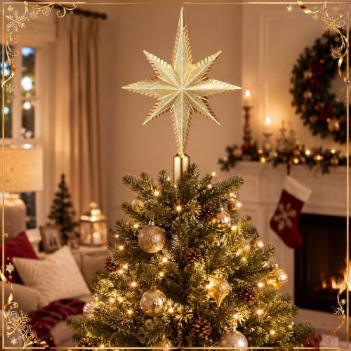 Sanwuta Christmas Bethlehem Star Tree Topper 8 Inch Gold Glitter - Image 3