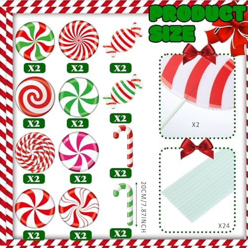 24 Pcs Large Christmas Decorations Indoor: Swirl Lollipop Christmas Tree Picks Red Green Candy Cane Design Decorations for Xmas Tree Topper Home Office Party Vase Decor - Image 2