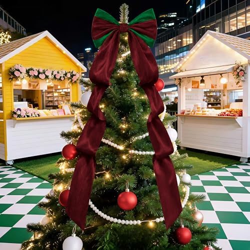 Big Bows, Christmas Decorations, Velvet Christmas Tree Topper Bow, 52 x16 Inch, Giant Christmas Bow Decorations for Home, Wedding, Birthday, Wreath, Door, Wall Decor (Burgundy Green) - Image 7