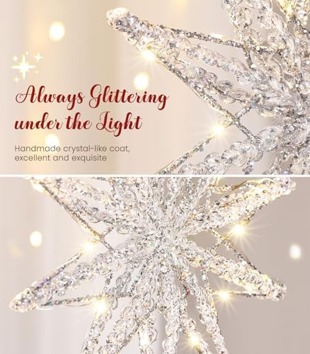 Luxspire Christmas Tree Topper, Lighted Star Tree Topper with USB Remote Control, 10" Clear Metal Christmas Decorations Lights, Light Up Xmas Tree Star Vintage Modern Ornaments for Home Party, Silver - Image 3