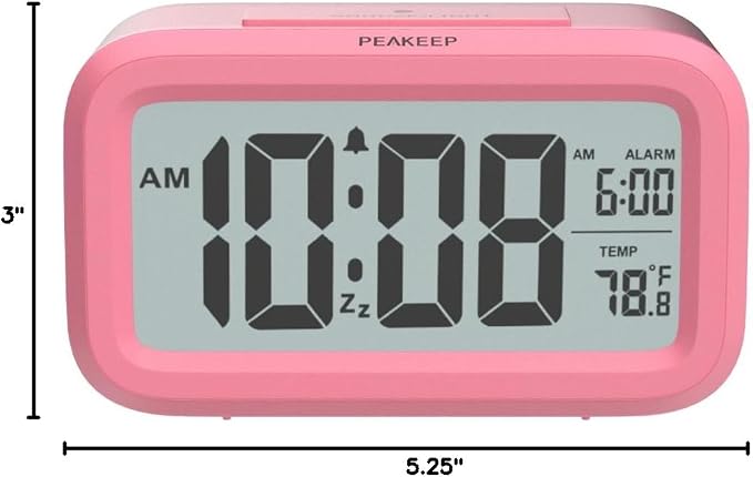 Peakeep Night Light Digital Alarm Clock Battery Operated Indoor Temperature | Small Cordless Cute Clock for Bedroom Desk Travel, Simple to Use for Teens Kids (Pink) - Image 8