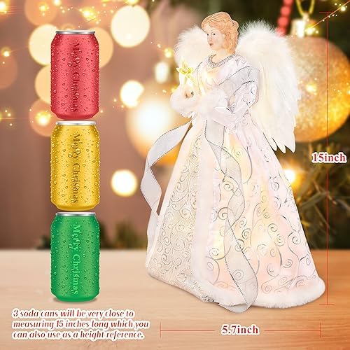 PEEKI Christmas Tree Topper, 15" Angel Treetop with Lights and Remote Control Timer, Christmas Tree Decoration for Holiday Ornament and Home Decor, Silver - Image 5