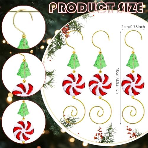 12 Pcs Christmas Ornament Hooks for Hanging Decorations, Candy Xmas Tree Bead Wire Hangers Tree Decorating Hangers Decor for Christmas Party Decoration (Red) - Image 2