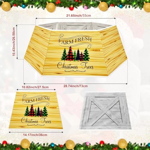 OurWarm Christmas Tree Collar Hexagon Christmas Tree Ring, 28" Fabric Collapsible Trees Skirt, Rustic Double-Sided Christmas Trees Box Base for Home Festive Xmas Decorations - Image 2