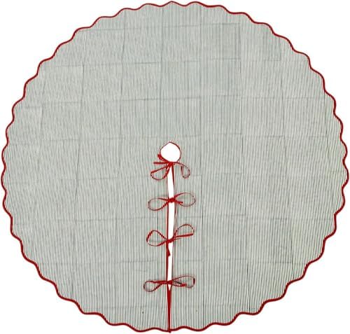 Ridhi Green Stripe & Red Block Print Cotton Christmas Tree Skirt 40 Inch by Ridhi